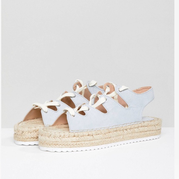 Pull&Bear lace up espadrille in blue US7 - Picture 3 of 4